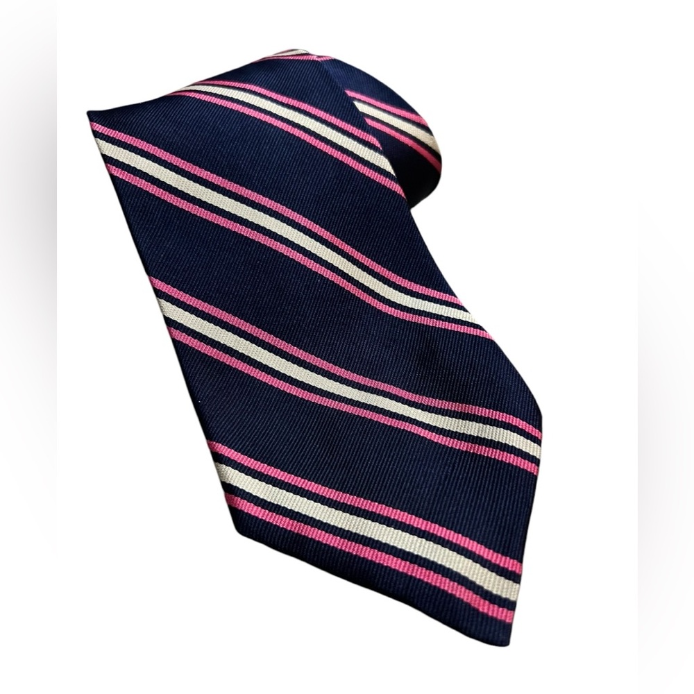BROOKS BROTHERS MAKERS SILK MENS TIE NAVY/PINK/WHITE STRIPED MADE IN US 3.5 WIDE